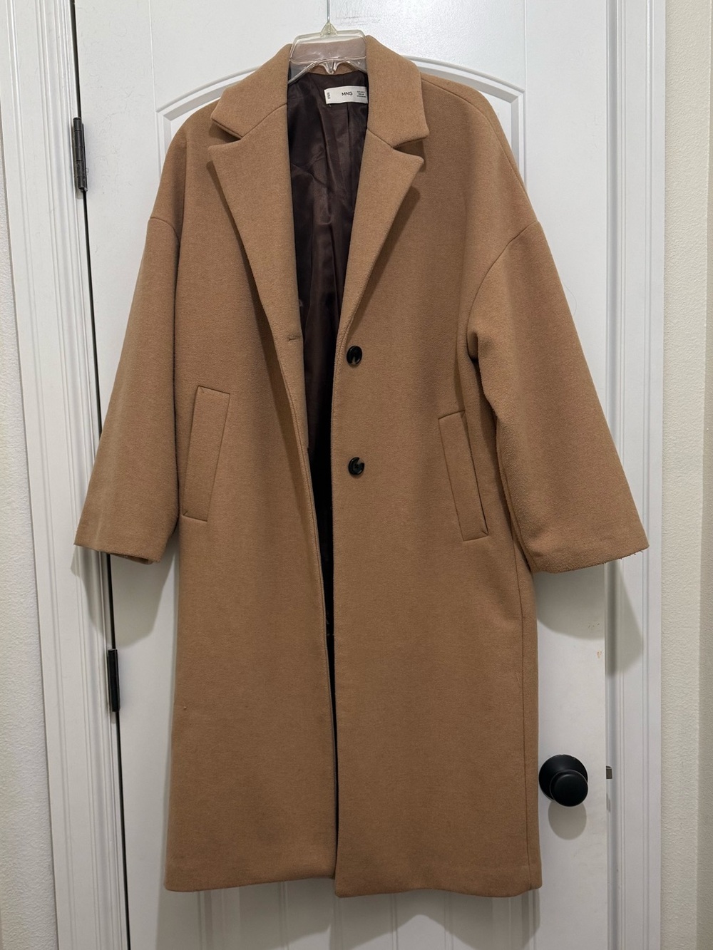 Mango Camel Tan Single Breasted Oversized Wool Blend Coat - Womens Small